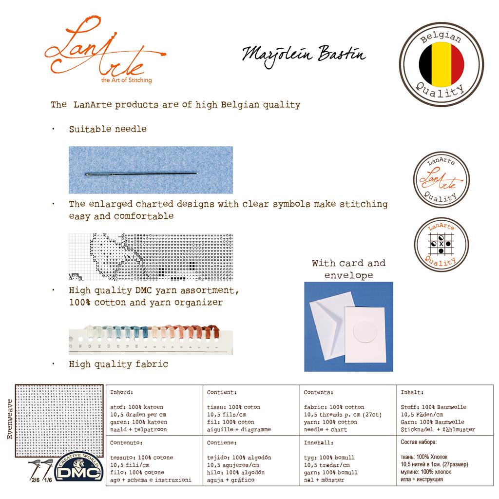 LanArte | Wenskaart kit Kleurig bloemenboeket set van 3 | Katoen | 10.50 x 15 cm