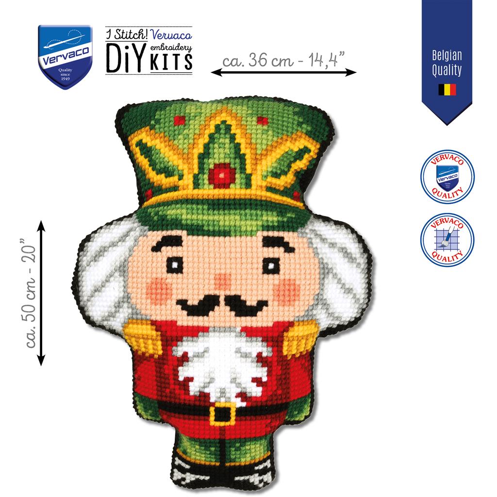 Vervaco | Kruissteekvormkussen kit met rug Notenkrakertje | ca. 36 x 50 cm