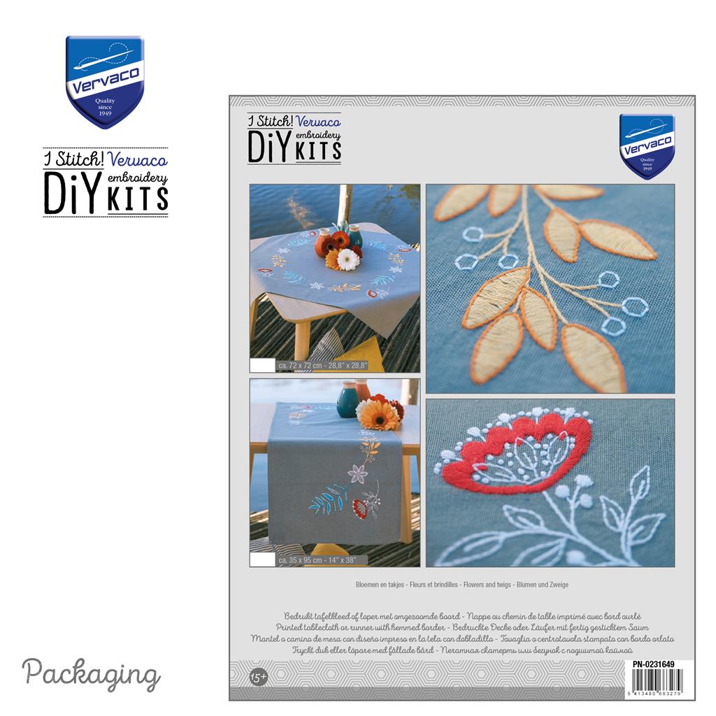 Vervaco | Loper kit Bloemen en takjes | ca. 35 x 95 cm
