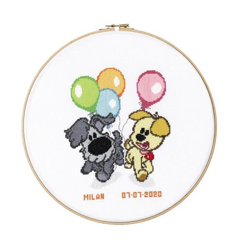 Pako Kit de Broderie Point Compté Aïda Woezel & Pip Ballons Ø 30 cm