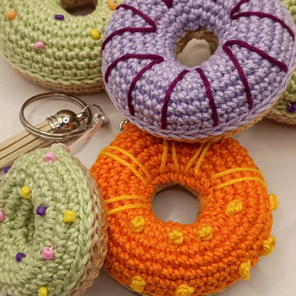 Handgemaakt | Sleutelhanger Donut Ø 6 cm oranje