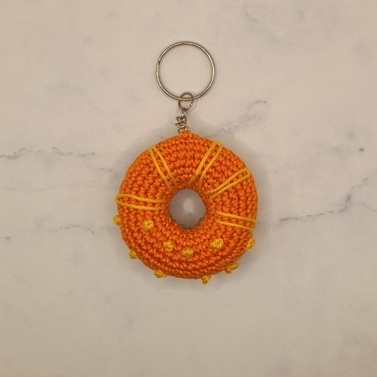 Handgemaakt | Sleutelhanger Donut Ø 6 cm oranje