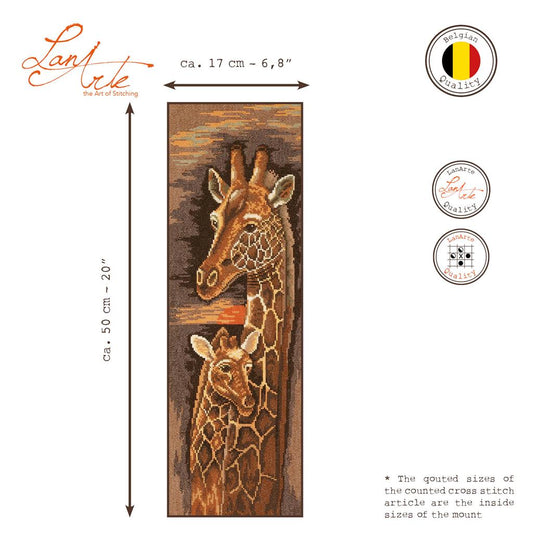 LanArte | Borduurpakket Giraf met jong | Aida | 17 x 50 cm