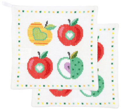 Vervaco | Pannenlap kit Kleurige appels | ca. 18 x 18 cm | Set van 2