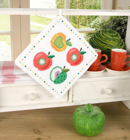 Vervaco | Pannenlap kit Kleurige appels | ca. 18 x 18 cm | Set van 2