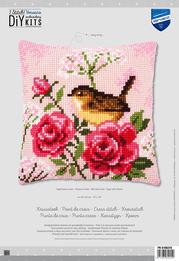 Vervaco | Kruissteekkussen kit Vogel tussen rozen