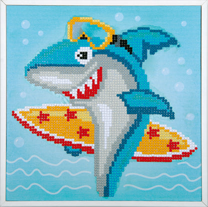 Kits4Kids by Vervaco | Diamond Painting kit Surfende haai | ca. 22 x 22 cm