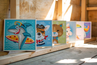 Kits4Kids by Vervaco | Diamond Painting kit Surfende haai | ca. 22 x 22 cm