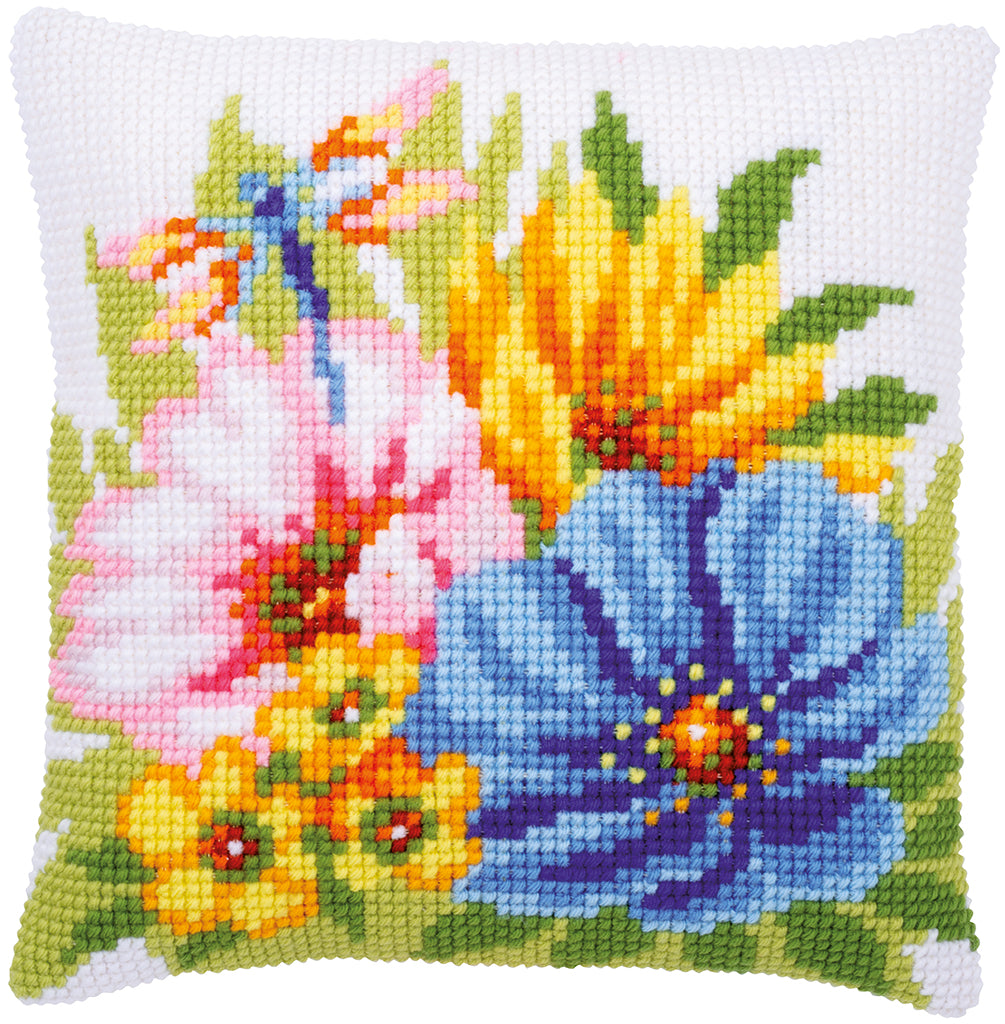 Vervaco | Kruissteekkussen kit Kleurige bloemen