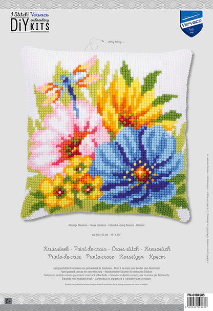 Vervaco | Kruissteekkussen kit Kleurige bloemen