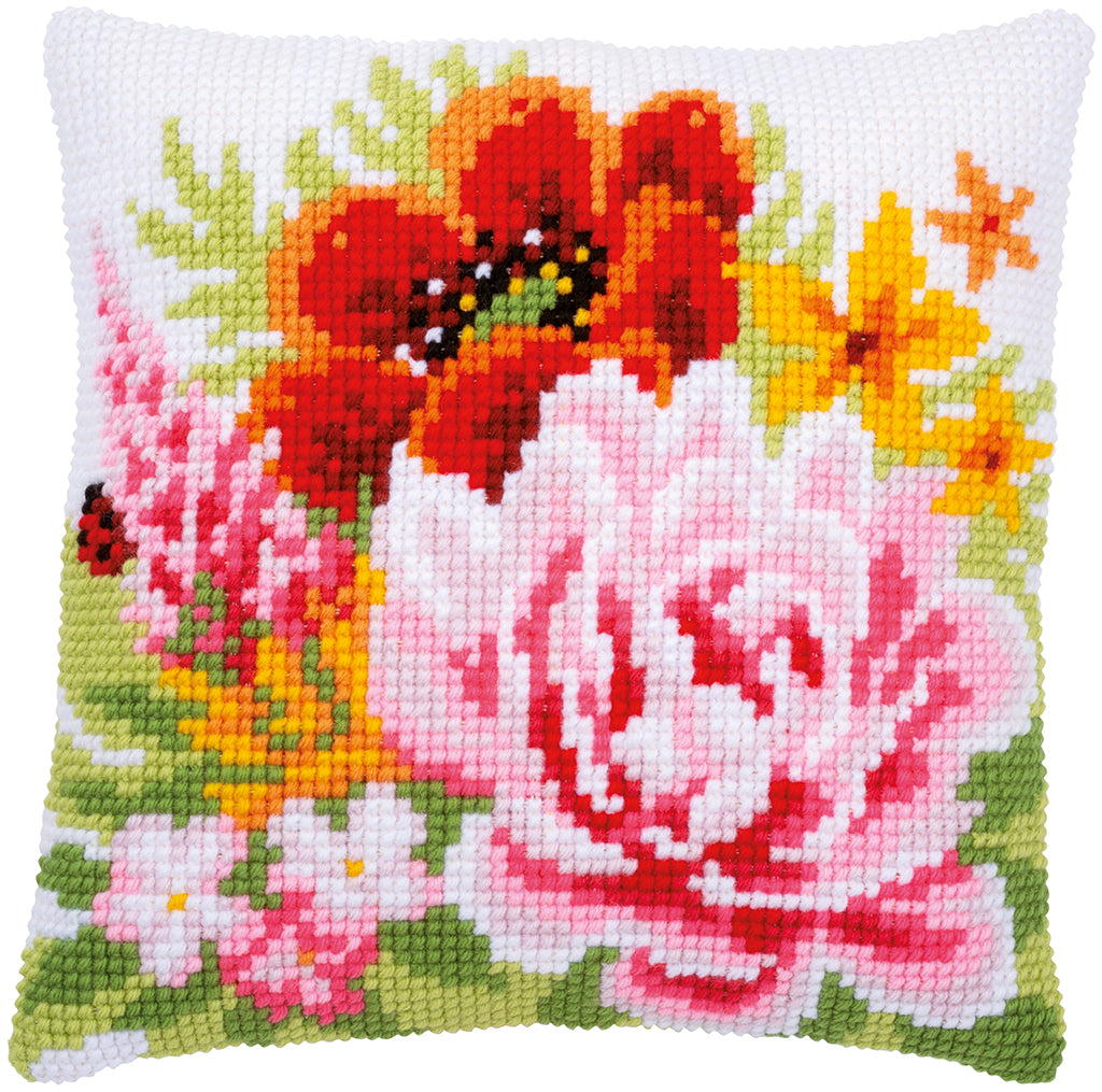 Vervaco | Kruissteekkussen kit Kleurige bloemen