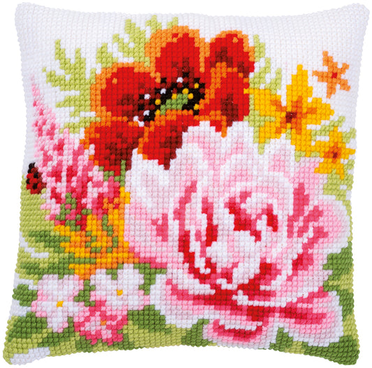 Vervaco | Kruissteekkussen kit Kleurige bloemen
