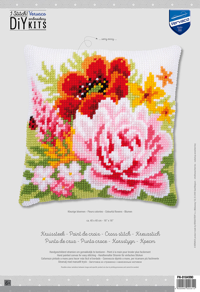 Vervaco | Kruissteekkussen kit Kleurige bloemen