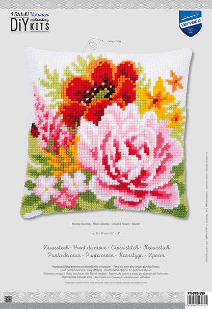Vervaco | Kruissteekkussen kit Kleurige bloemen