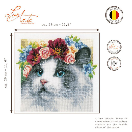 LanArte | Borduurpakket Ragdoll met bloemenkrans | Katoen | 29 x 29 cm