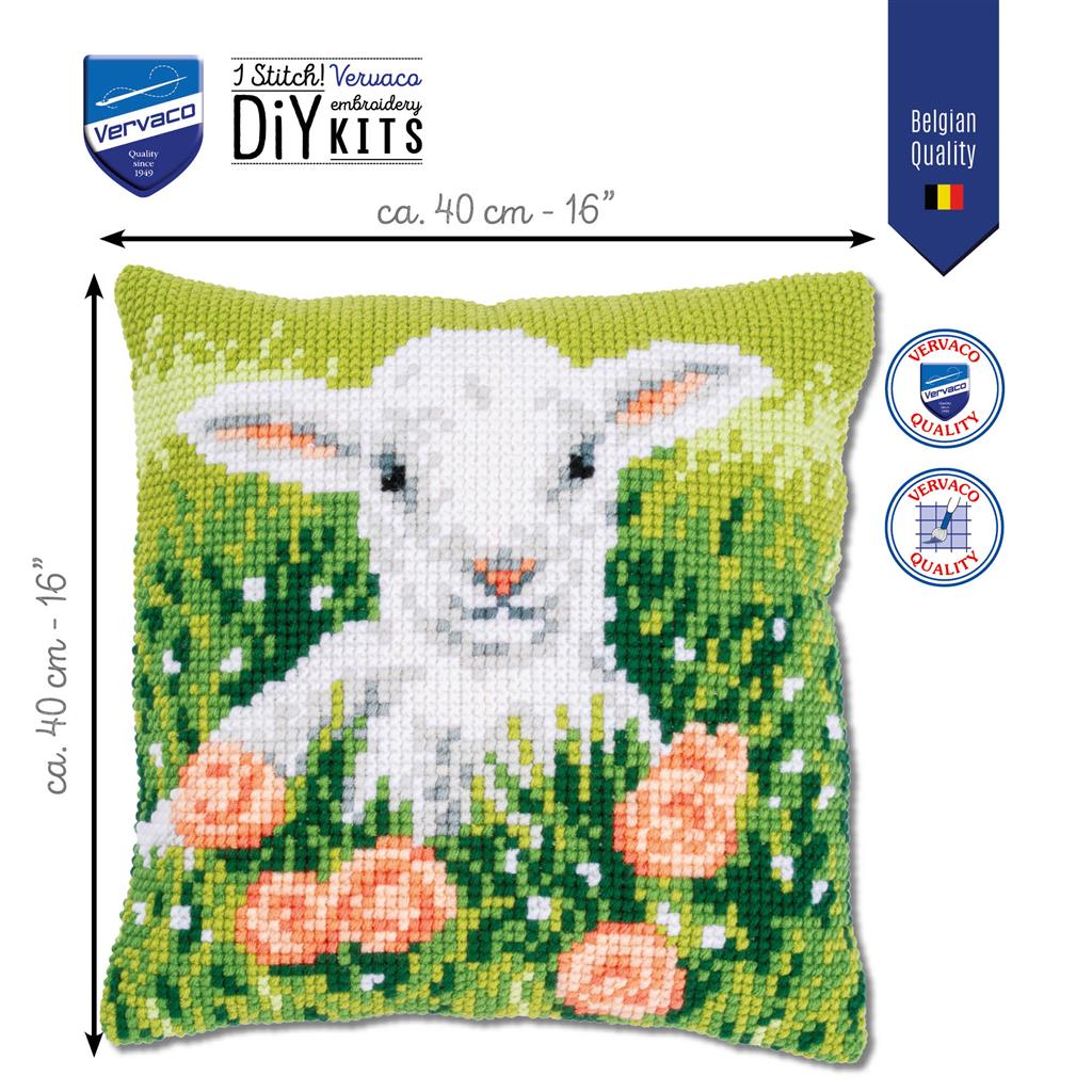 Vervaco | Kruissteekkussen kit Lam tussen bloemen