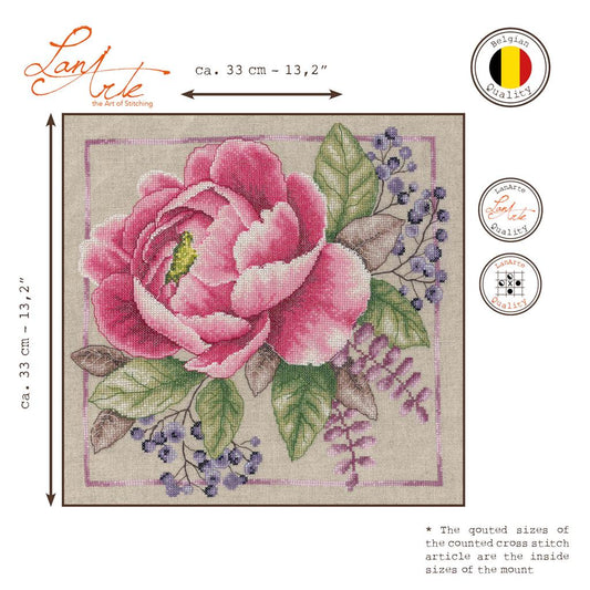 LanArte | Borduurpakket Bloem Roze | 33 x 33 cm