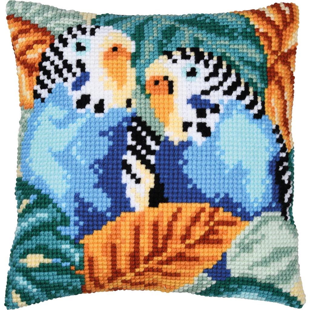 Vervaco | Kruissteekkussen kit Parkieten | ca. 40 x 40 cm