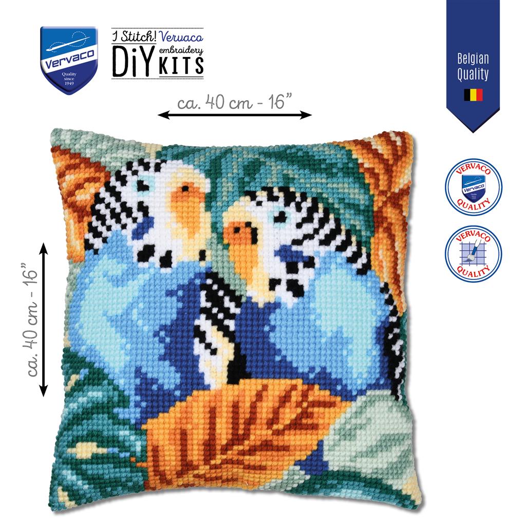Vervaco | Kruissteekkussen kit Parkieten | ca. 40 x 40 cm