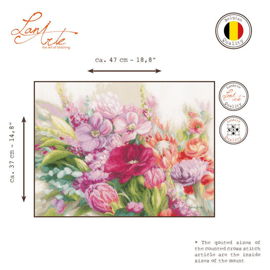 LanArte | Borduurpakket Bright Florals | Katoen | 47 x 37 cm
