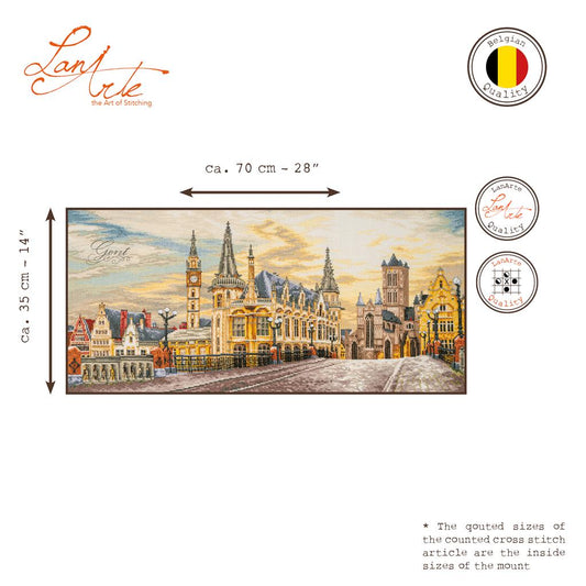 LanArte | Borduurpakket Stadszicht van Gent | 70 x 35 cm