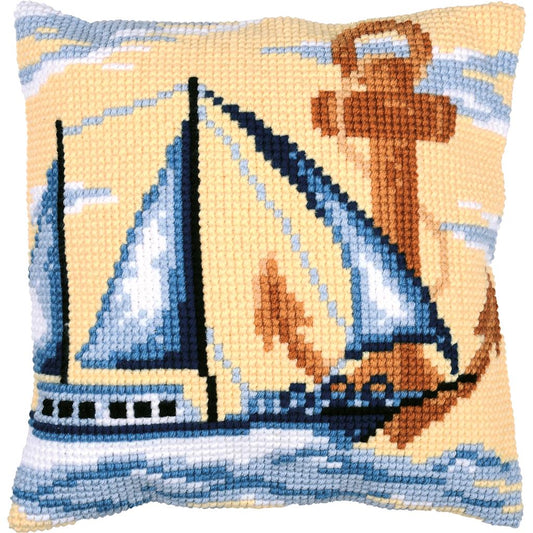 Vervaco | Kruissteekkussen kit Zeilboot | ca. 40 x 40 cm