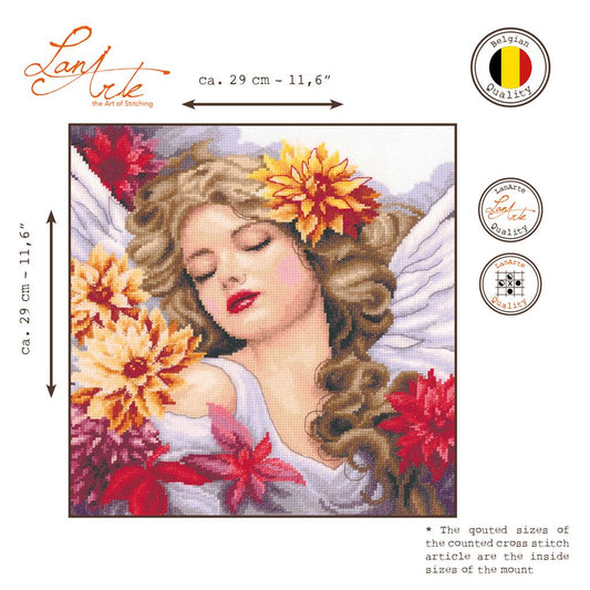 LanArte | Borduurpakket Engel met dahlia | 29 x 29 cm