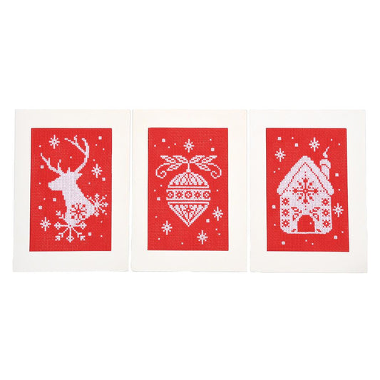 Vervaco | Wenskaart kit Kerst set van 3 | ca. 10,5 x 15 cm