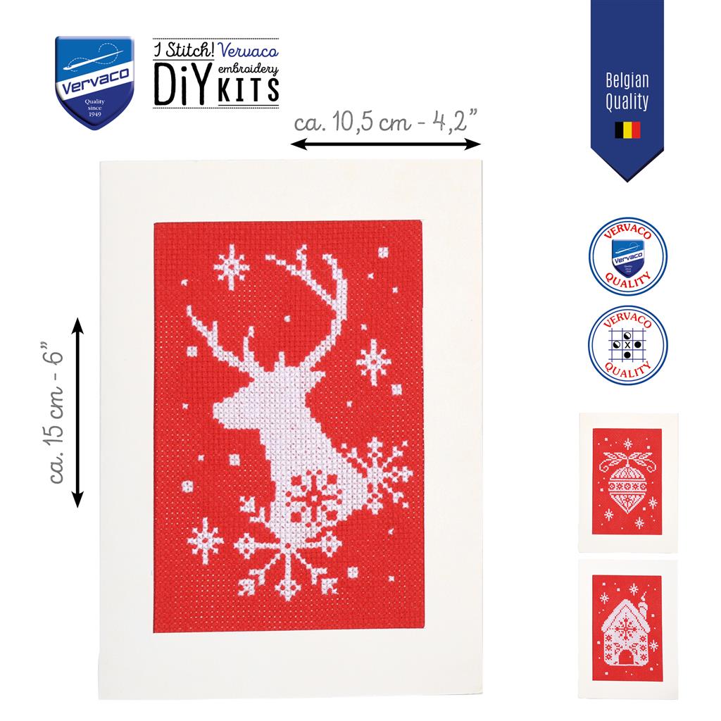 Vervaco | Wenskaart kit Kerst set van 3 | ca. 10,5 x 15 cm