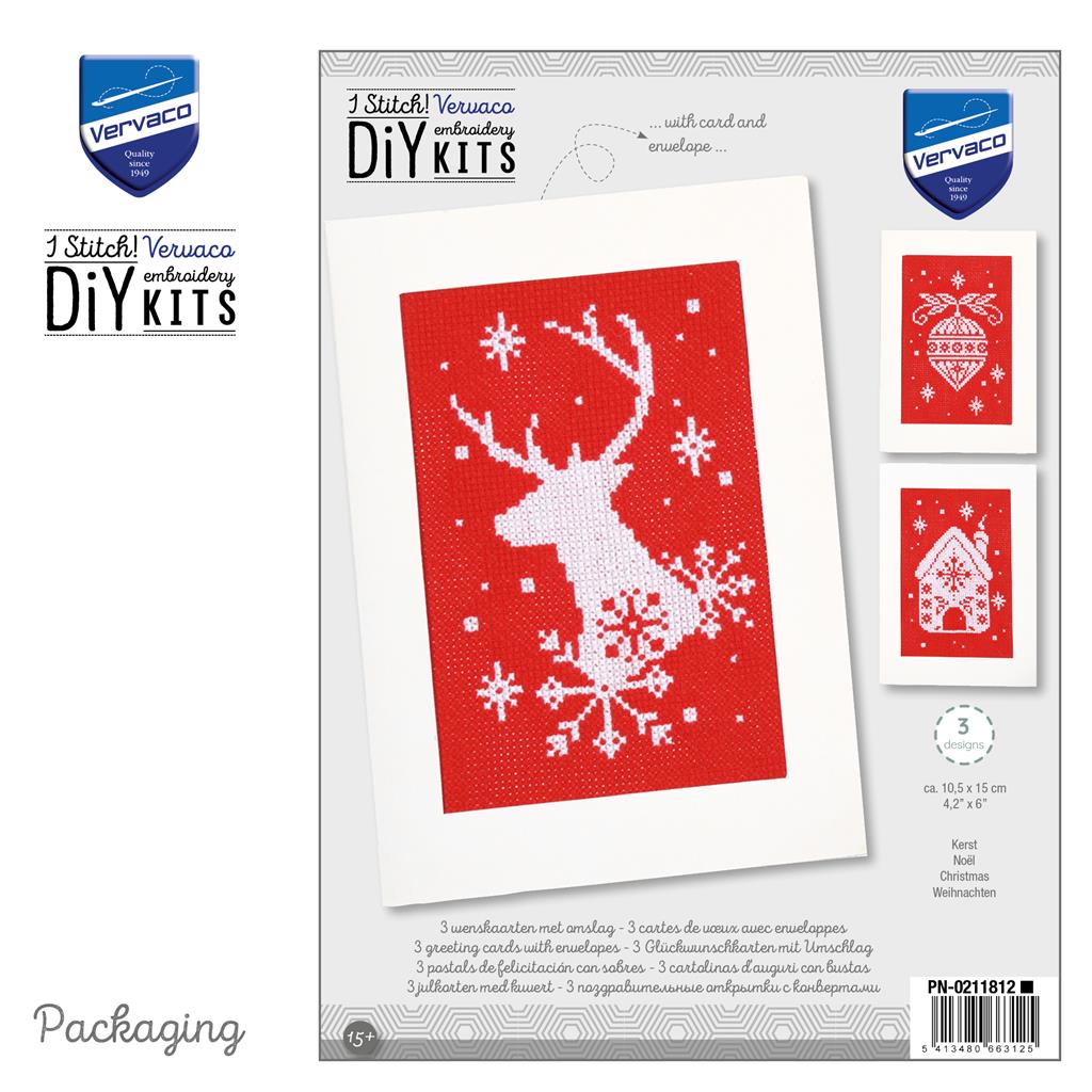Vervaco | Wenskaart kit Kerst set van 3 | ca. 10,5 x 15 cm