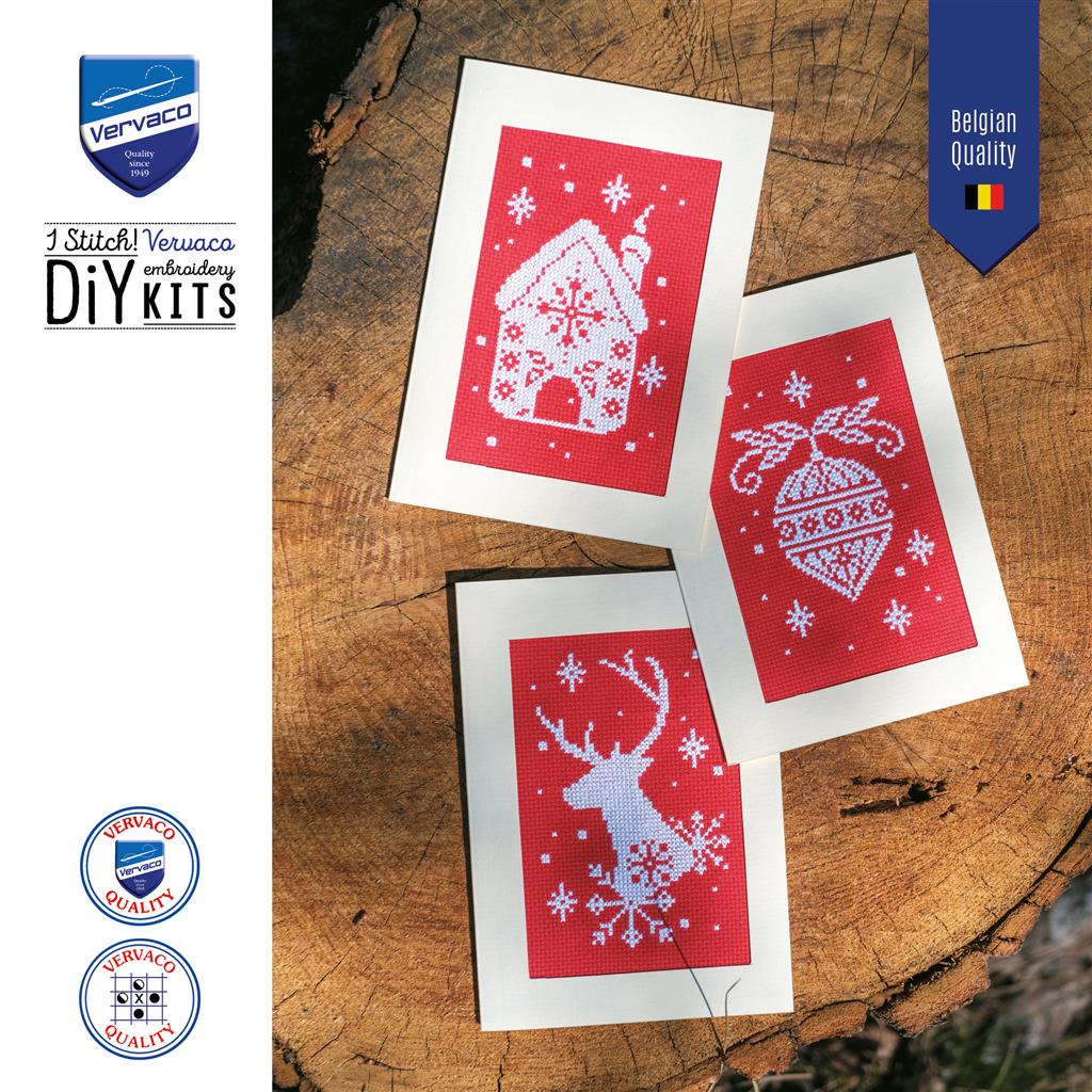 Vervaco | Wenskaart kit Kerst set van 3 | ca. 10,5 x 15 cm