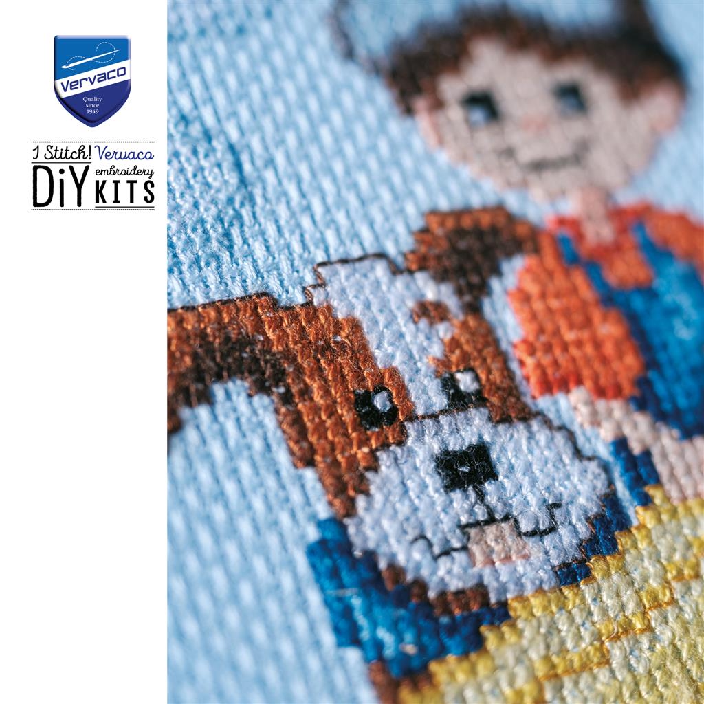 Vervaco | Telpakket kit Vliegtuig met jongen en hondje | ca. 22 x 22 cm