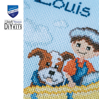 Vervaco | Telpakket kit Vliegtuig met jongen en hondje | ca. 22 x 22 cm