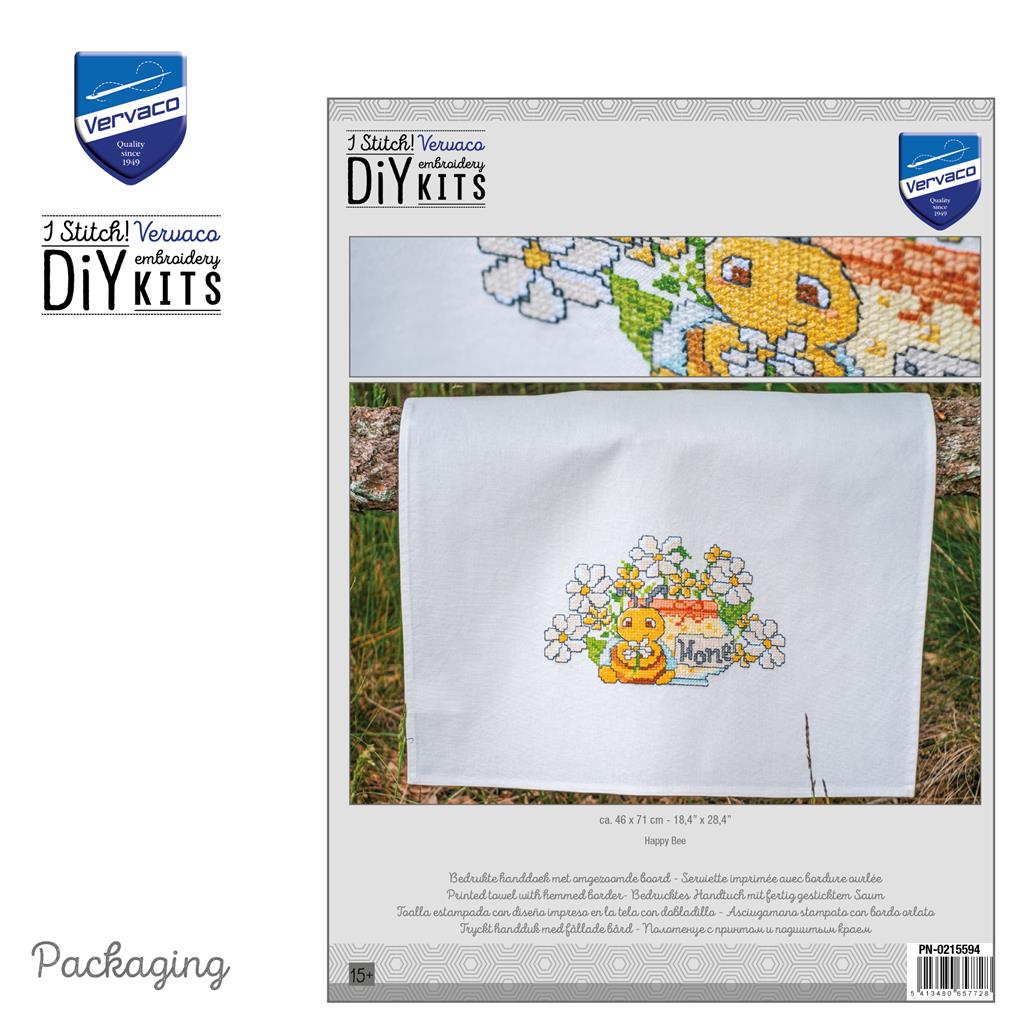 Vervaco | Handdoek kit Happy Bee | ca. 46 x 71 cm
