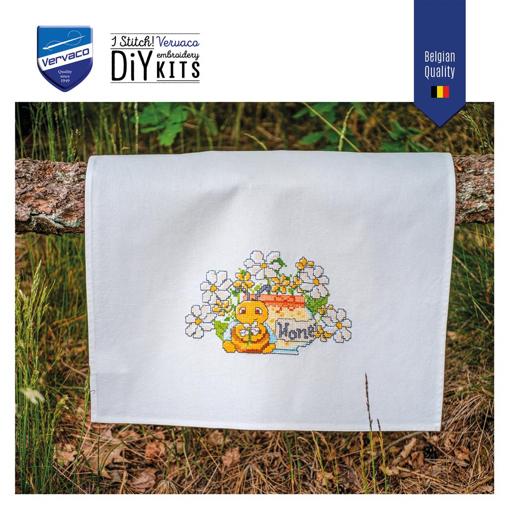 Vervaco | Handdoek kit Happy Bee | ca. 46 x 71 cm