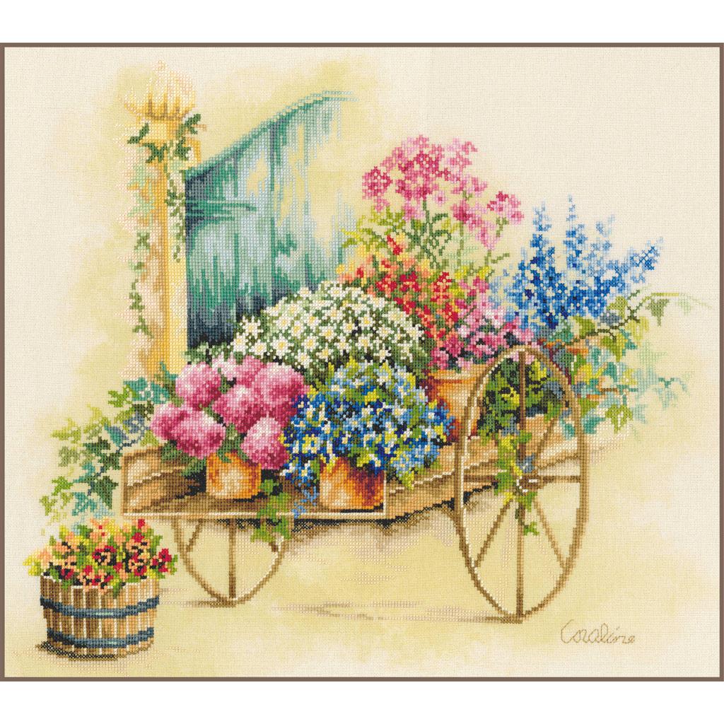 LanArte | Telpakket kit Floral cart | ca. 43 x 37 cm