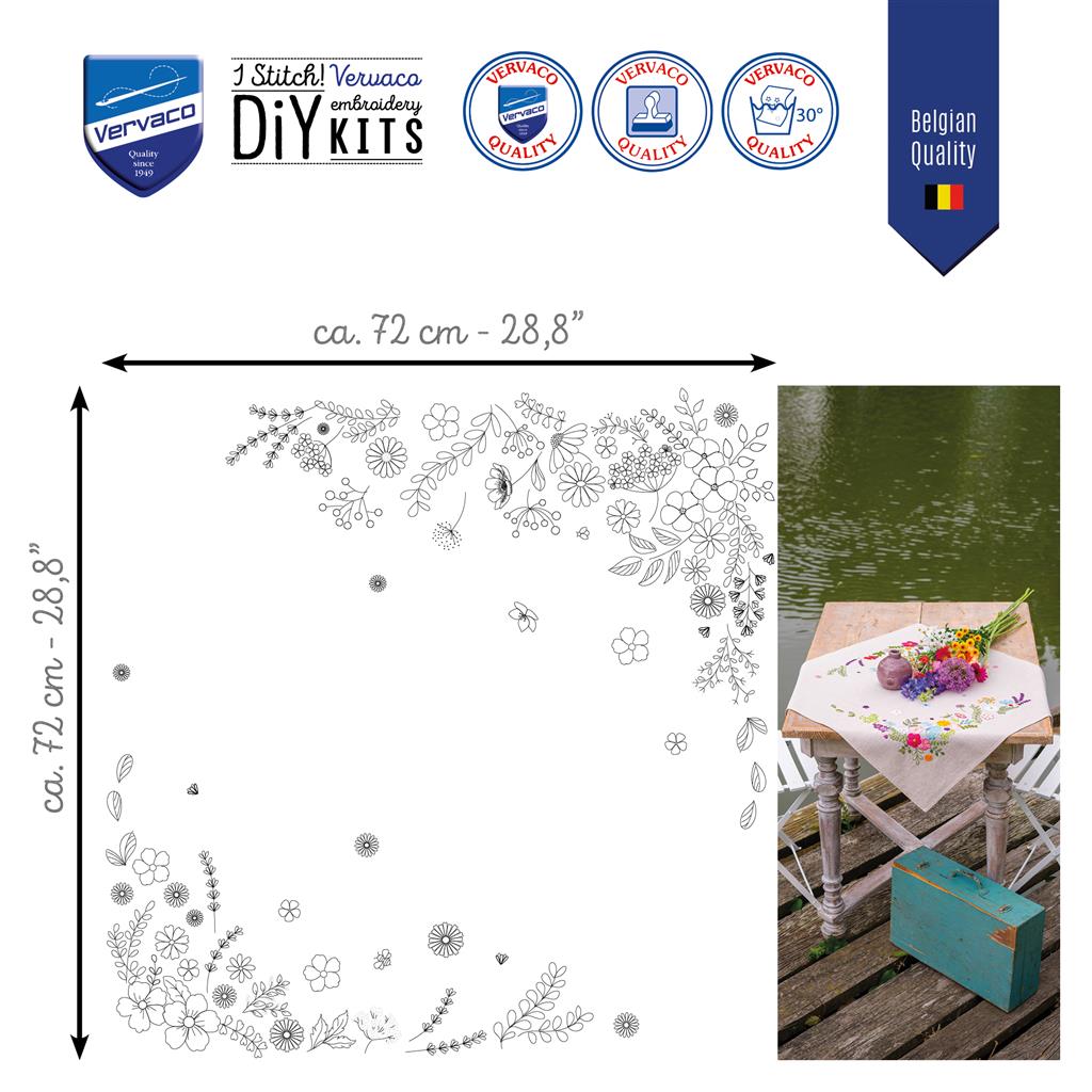Vervaco | Tafelkleed kit Vrolijke lente | ca. 72 x 72 cm