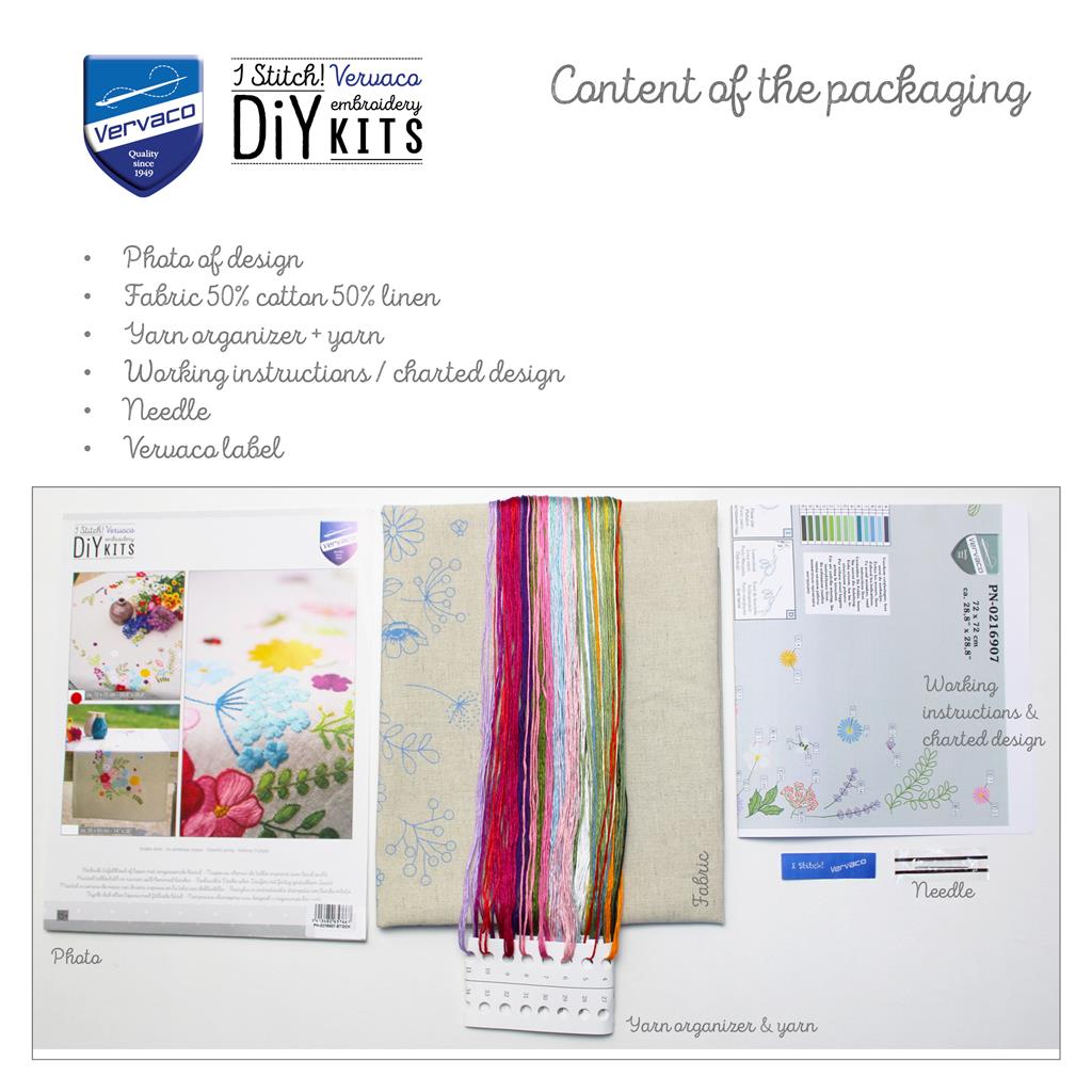 Vervaco | Tafelkleed kit Vrolijke lente | ca. 72 x 72 cm