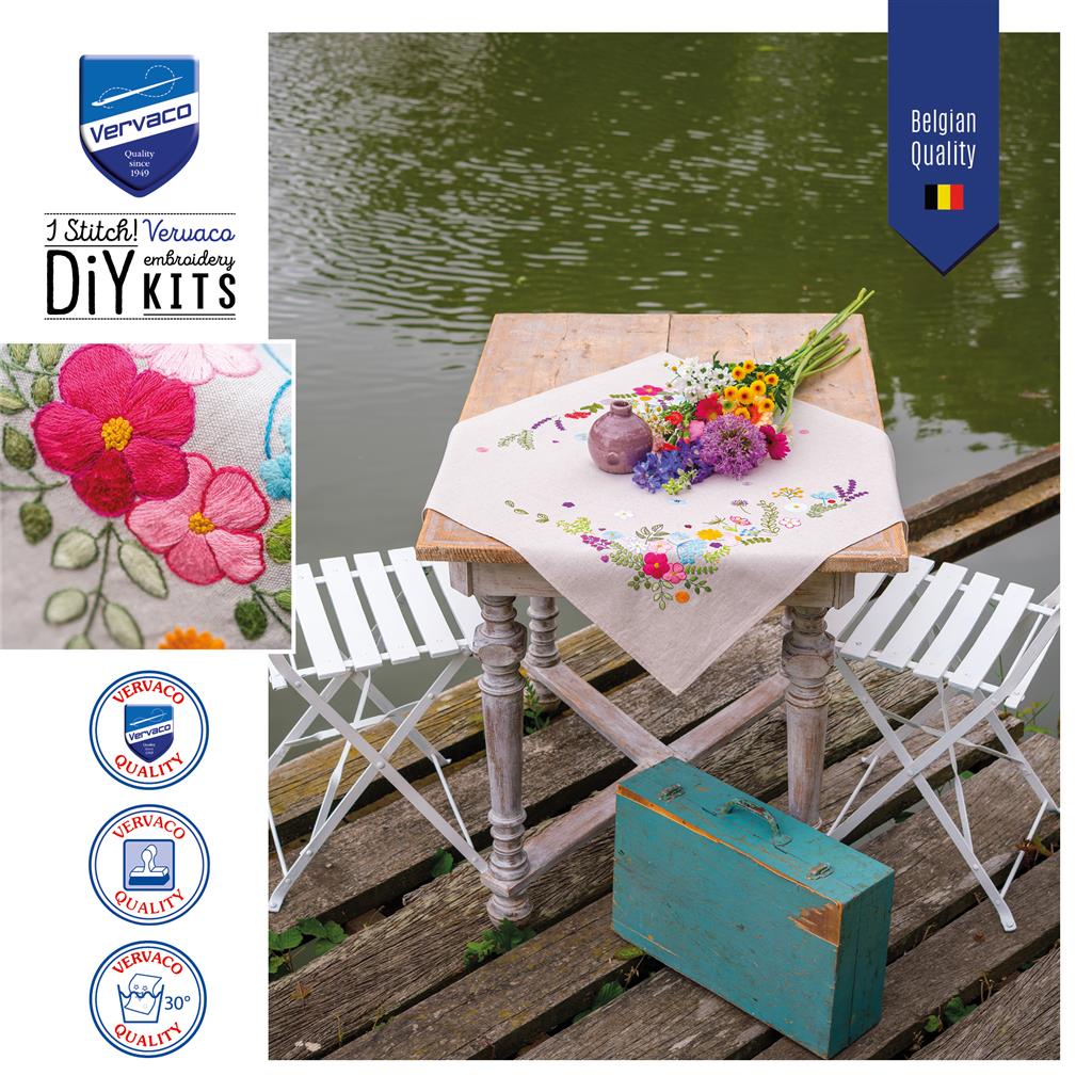 Vervaco | Tafelkleed kit Vrolijke lente | ca. 72 x 72 cm