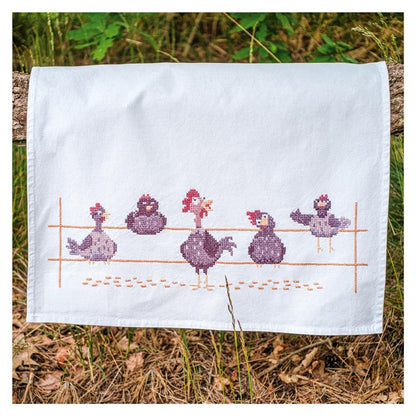 Vervaco | Handdoek kit Grappige kippen | ca. 46 x 71 cm