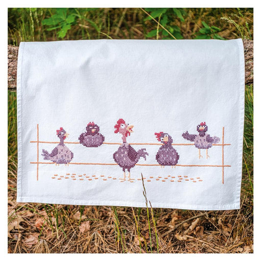 Vervaco | Handdoek kit Grappige kippen | ca. 46 x 71 cm