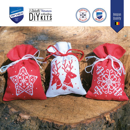 Vervaco | Kruidenzakje kit Kerst set van 3 | ca. 8 x 12 cm