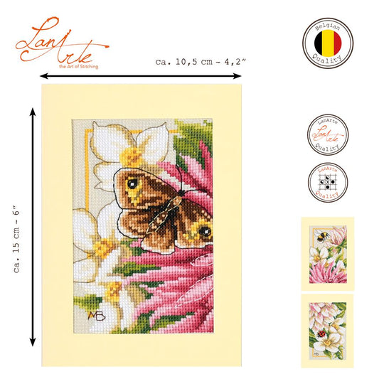 LanArte | Wenskaart kit Roze dahlia set van 3 | Katoen | 10.50 x 15 cm