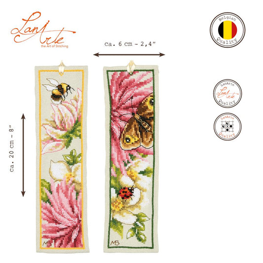 LanArte | Bladwijzer kit Roze dahlia set van 2 | Katoen | 6 x 20 cm