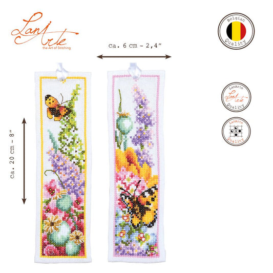 LanArte | Bladwijzer kit Kleurig bloemenboeket set van 2 | Katoen | 6 x 20 cm