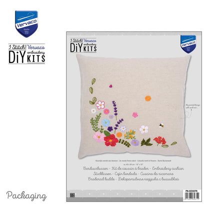 Vervaco | Kussen kit Kleurrijke wereld van bloemen | ca. 40 x 40 cm