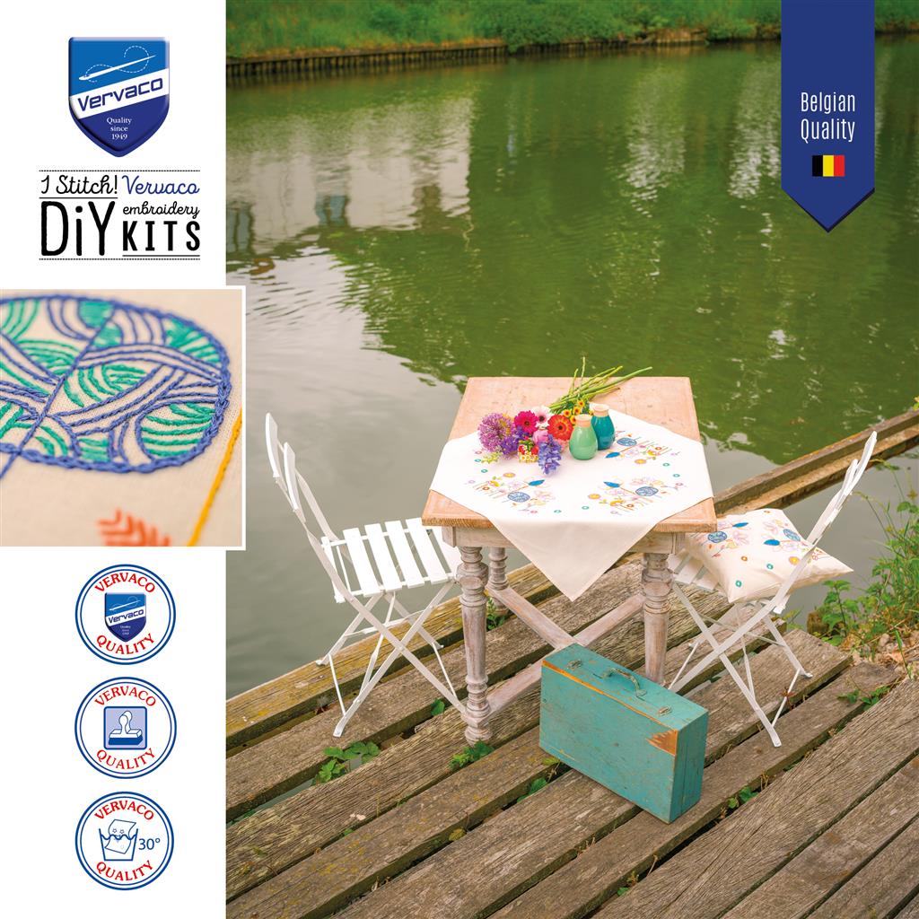 Vervaco | Tafelkleed kit Stylish Florals | ca. 72 x 72 cm