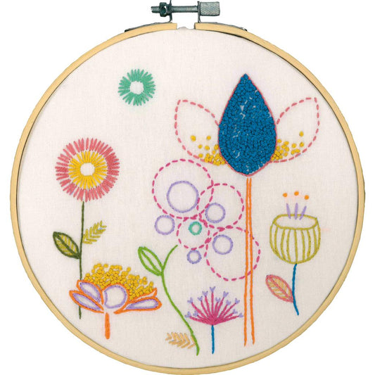 Vervaco | Borduur kit met borduurring Stylish Florals | ca. 18 x 18 cm