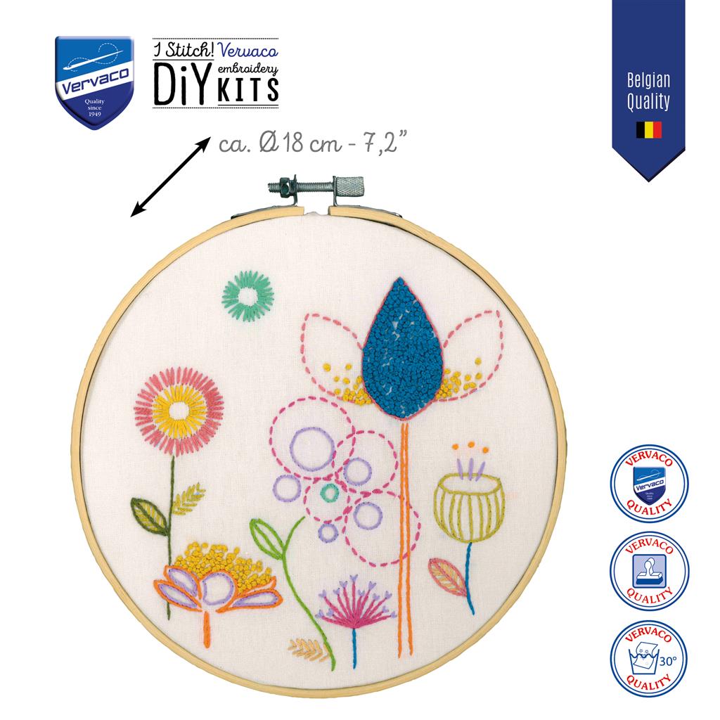 Vervaco | Borduur kit met borduurring Stylish Florals | ca. 18 x 18 cm