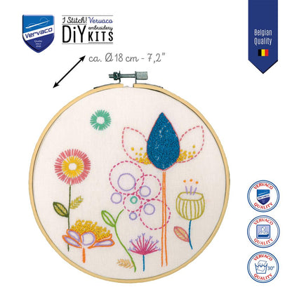 Vervaco | Borduur kit met borduurring Stylish Florals | ca. 18 x 18 cm